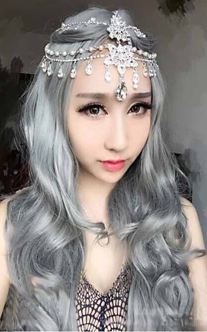 H032 Womens Fashion Princess Gray Long Wave Curly Cosplay Wig